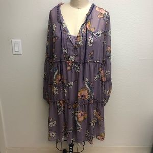 Purple floral midi l/s lined dress
